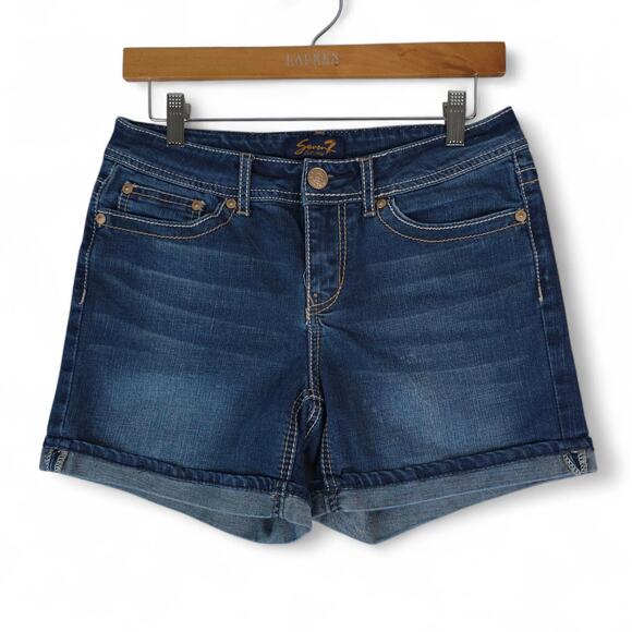 Seven7 Shorts Womens 6 (30x4.5) Denim Jean Mid Rise Rolled Cuff Stretch - Picture 1 of 8